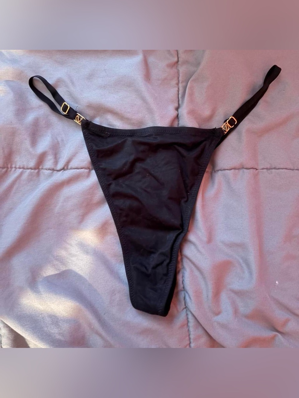 Black thong with Gold Hardware Accents